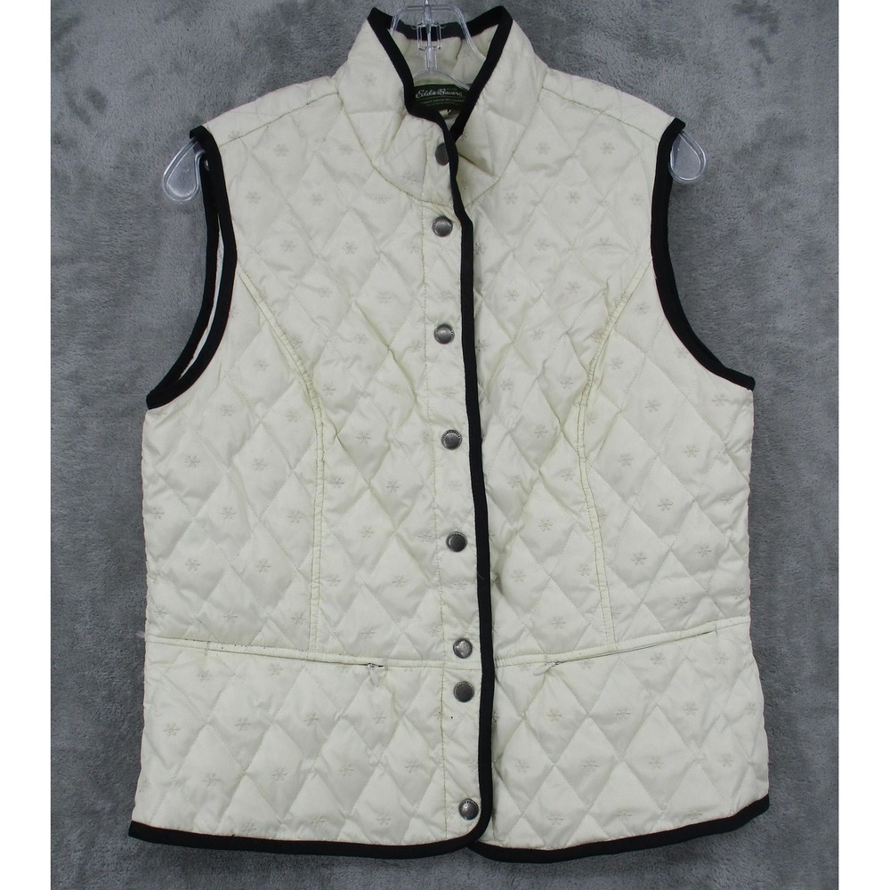 Eddie‎ Bauer Vest Womens Large Quilted Goose Down 650 Fill Embroidered Snowflake